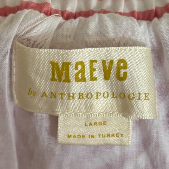 Anthropologie Maeve Pink White Striped Penny Ruffle Midi Skirt (size Large) - Picture 5 of 6